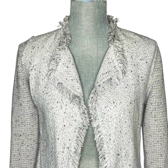 NIC+ZOE Open Front Fringed Knit Jacket PP Petite Gray Speckled Textured Blazer - Picture 4 of 14